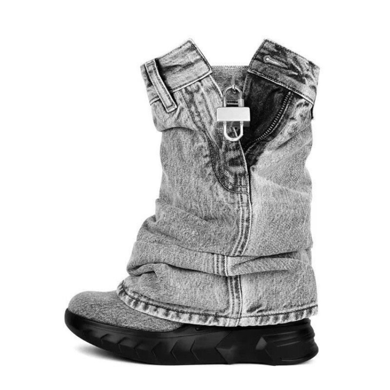 2024 Winter New Fashion Soft Material Lock Decorated Wedge heel Women's Boots for Fall