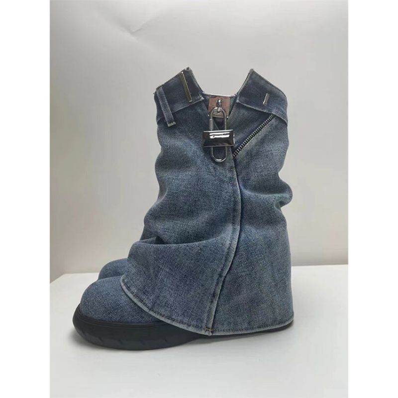 2024 Winter New Fashion Soft Material Lock Decorated Wedge heel Women's Boots for Fall