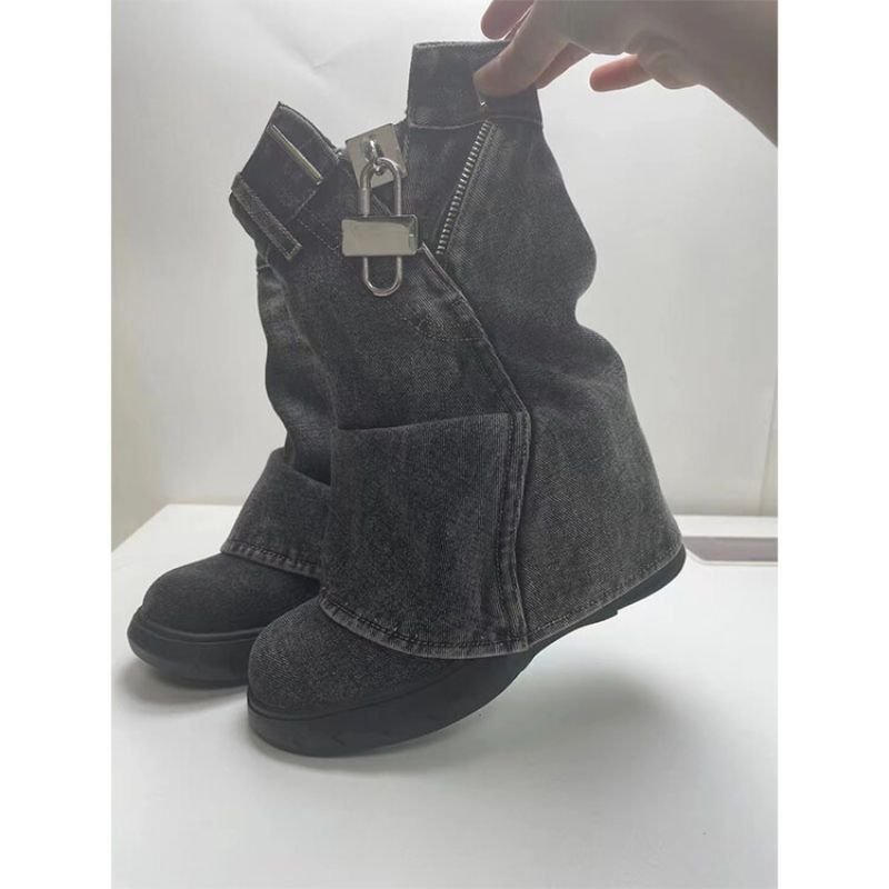 2024 Winter New Fashion Soft Material Lock Decorated Wedge heel Women's Boots for Fall