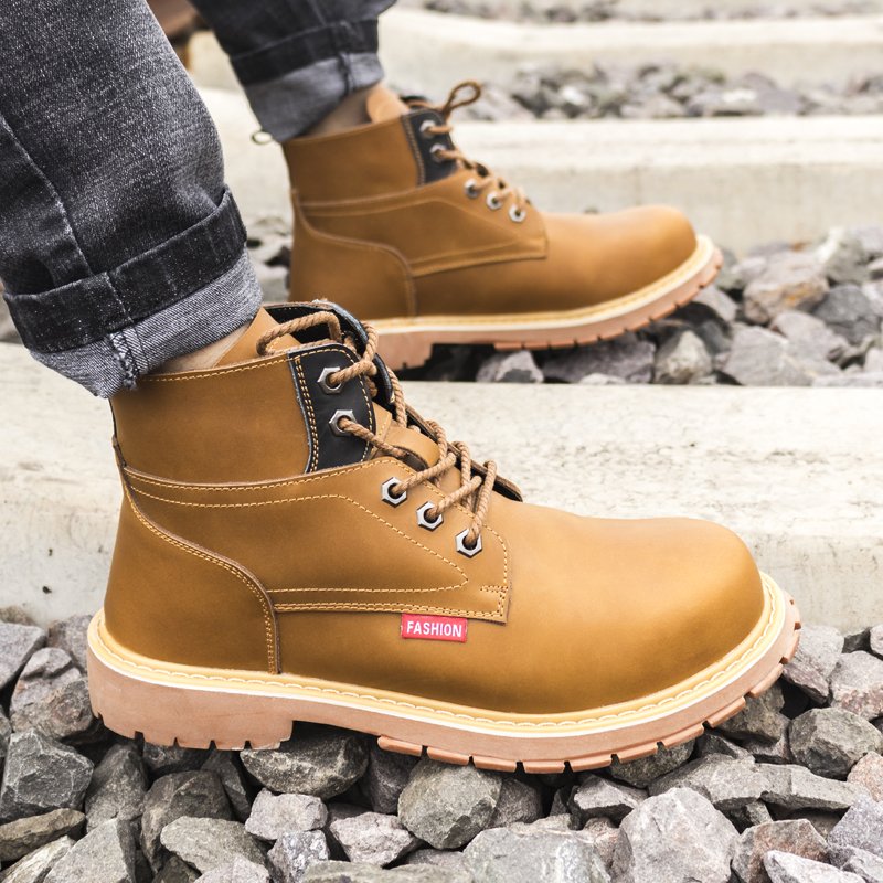 THREEDIV Genuine leather steel toe safety shoes, work shoes, men's boots
