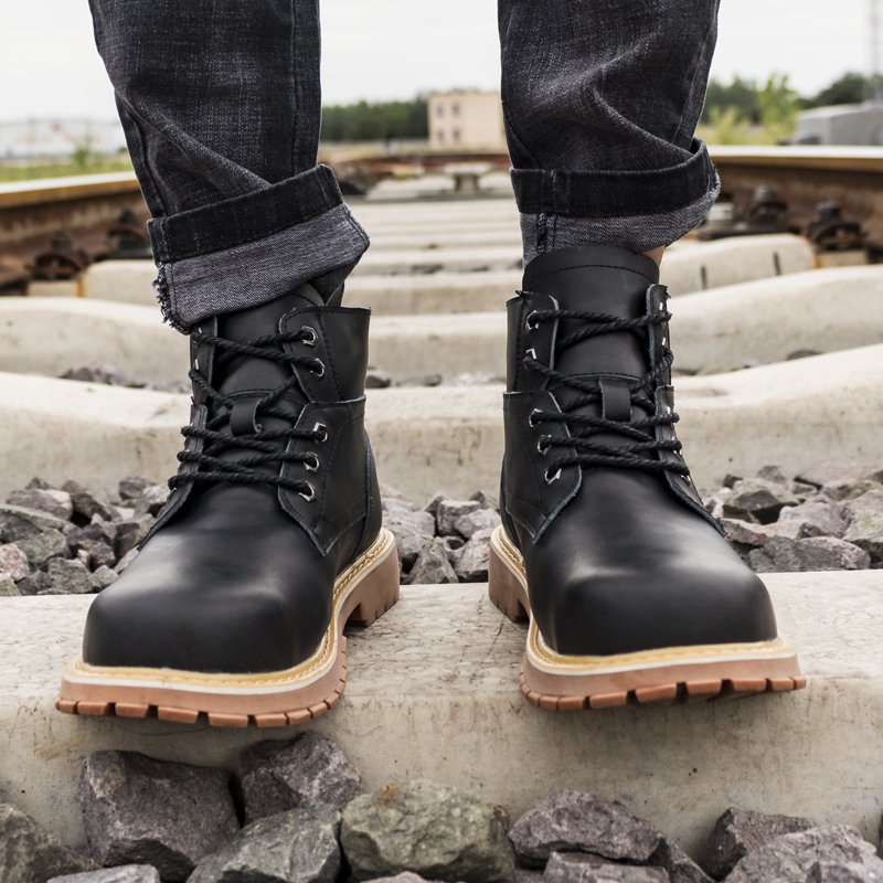 THREEDIV Genuine leather steel toe safety shoes, work shoes, men's boots