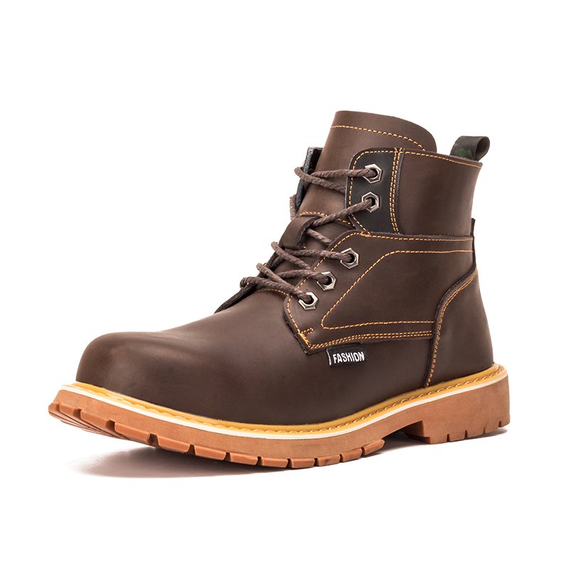 THREEDIV Genuine leather steel toe safety shoes, work shoes, men's boots