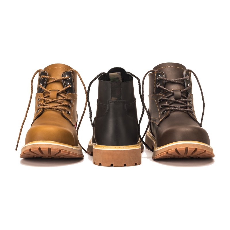 THREEDIV Genuine leather steel toe safety shoes, work shoes, men's boots