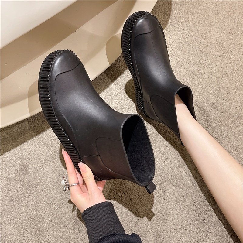 New Design Pvc Ankle Customized Printing Rubber Rain Boots Short Flat Shoes