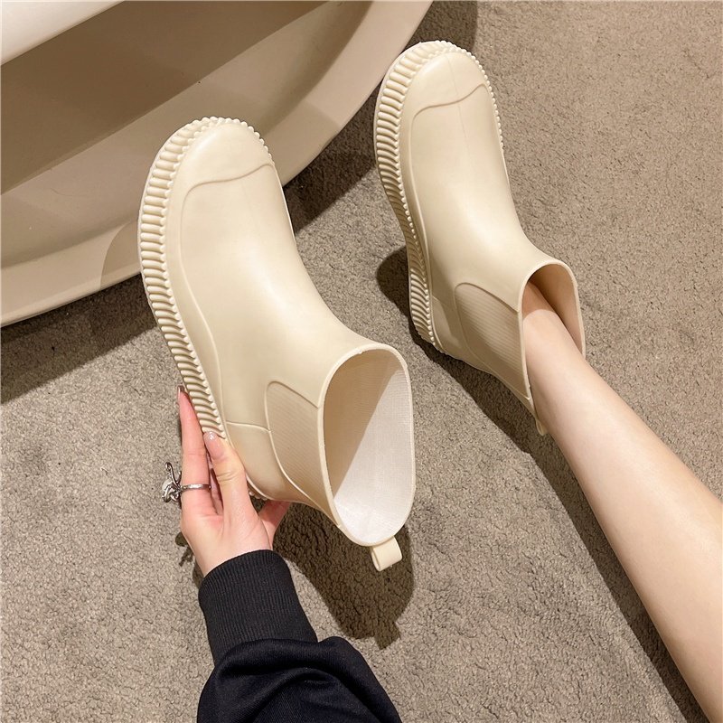 New Design Pvc Ankle Customized Printing Rubber Rain Boots Short Flat Shoes