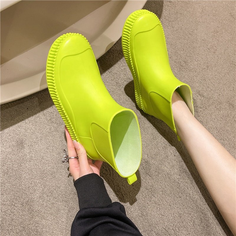 New Design Pvc Ankle Customized Printing Rubber Rain Boots Short Flat Shoes