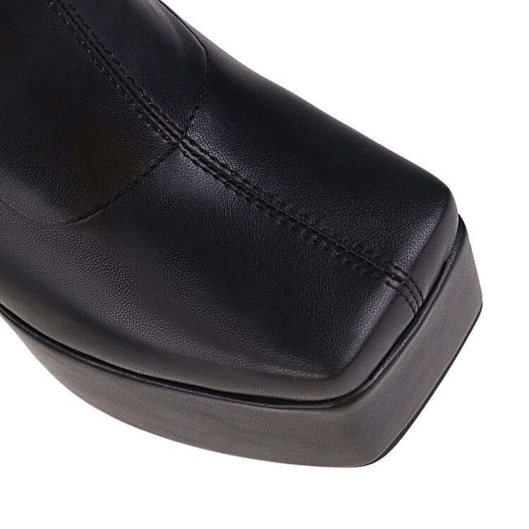 Square Toe Largas Mujer Cuissardes Sexy Bottes Black Leather Platform Over the Knee High Heels Boots for Sexy Ladies