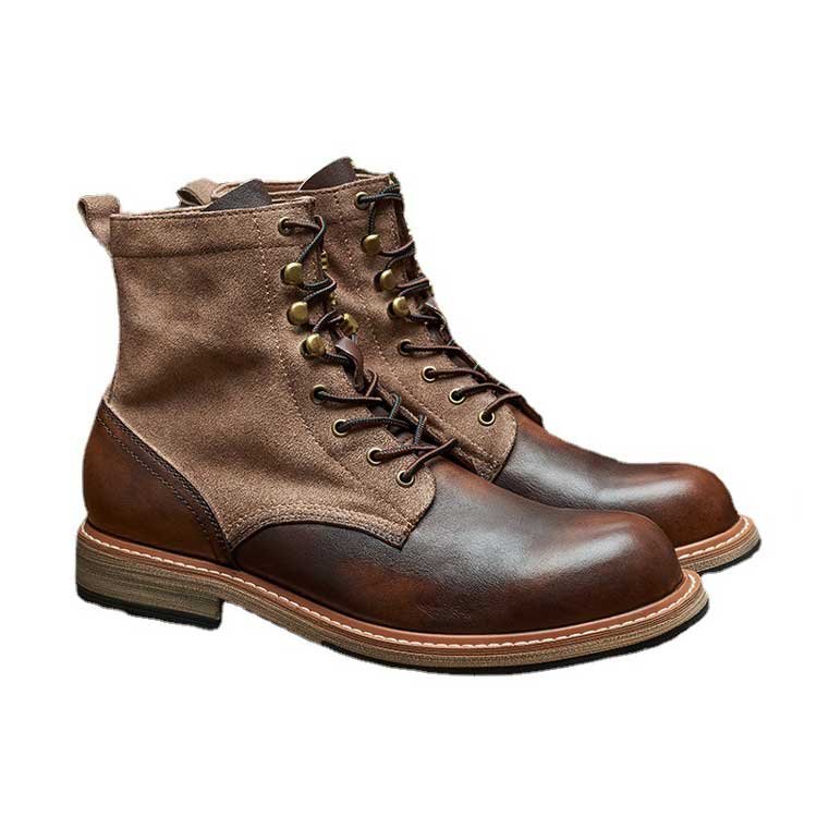 Fashion retro black breathable rubber sole paratrooper boots waterproof cowhide leather safety boots