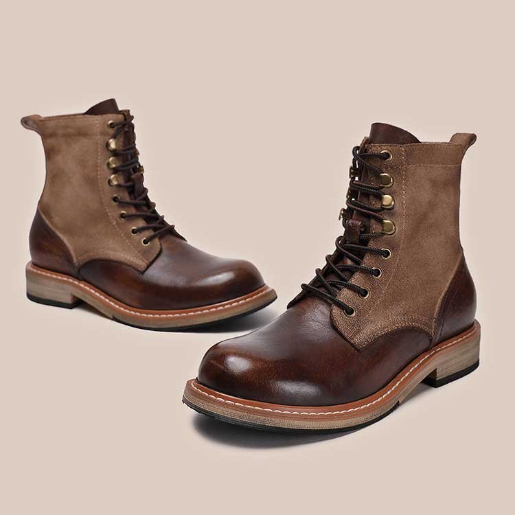 Fashion retro black breathable rubber sole paratrooper boots waterproof cowhide leather safety boots
