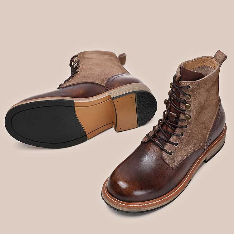 Fashion retro black breathable rubber sole paratrooper boots waterproof cowhide leather safety boots