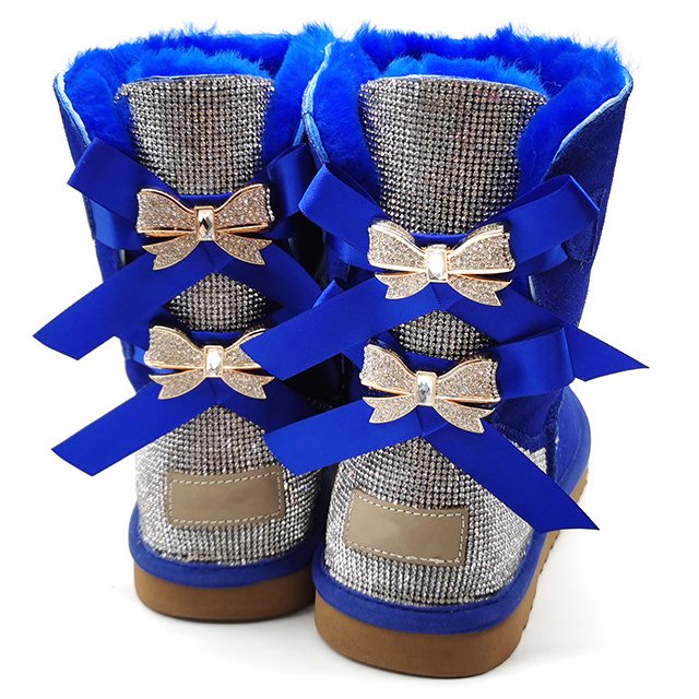 wholesale Customized Hot Selling Sheepskin Warm Women's Medium Boots Winter Lace-up Bow children Snow Boots Women's Snow Boots