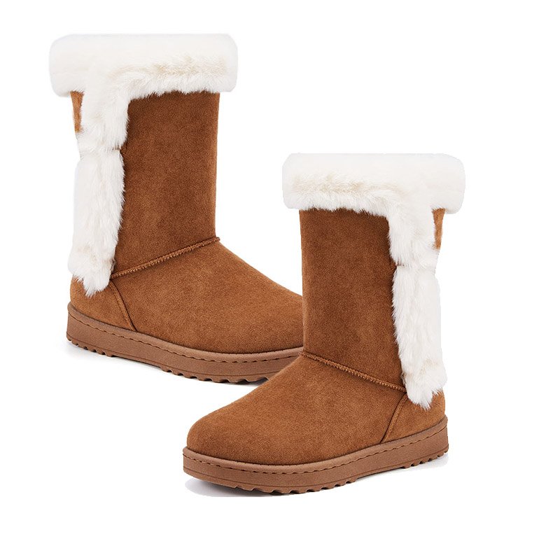 Hot-selling Sheepskin Sheep Fur Ankle Height Warm shoes women's winter wedge suede snow boots for Ladies