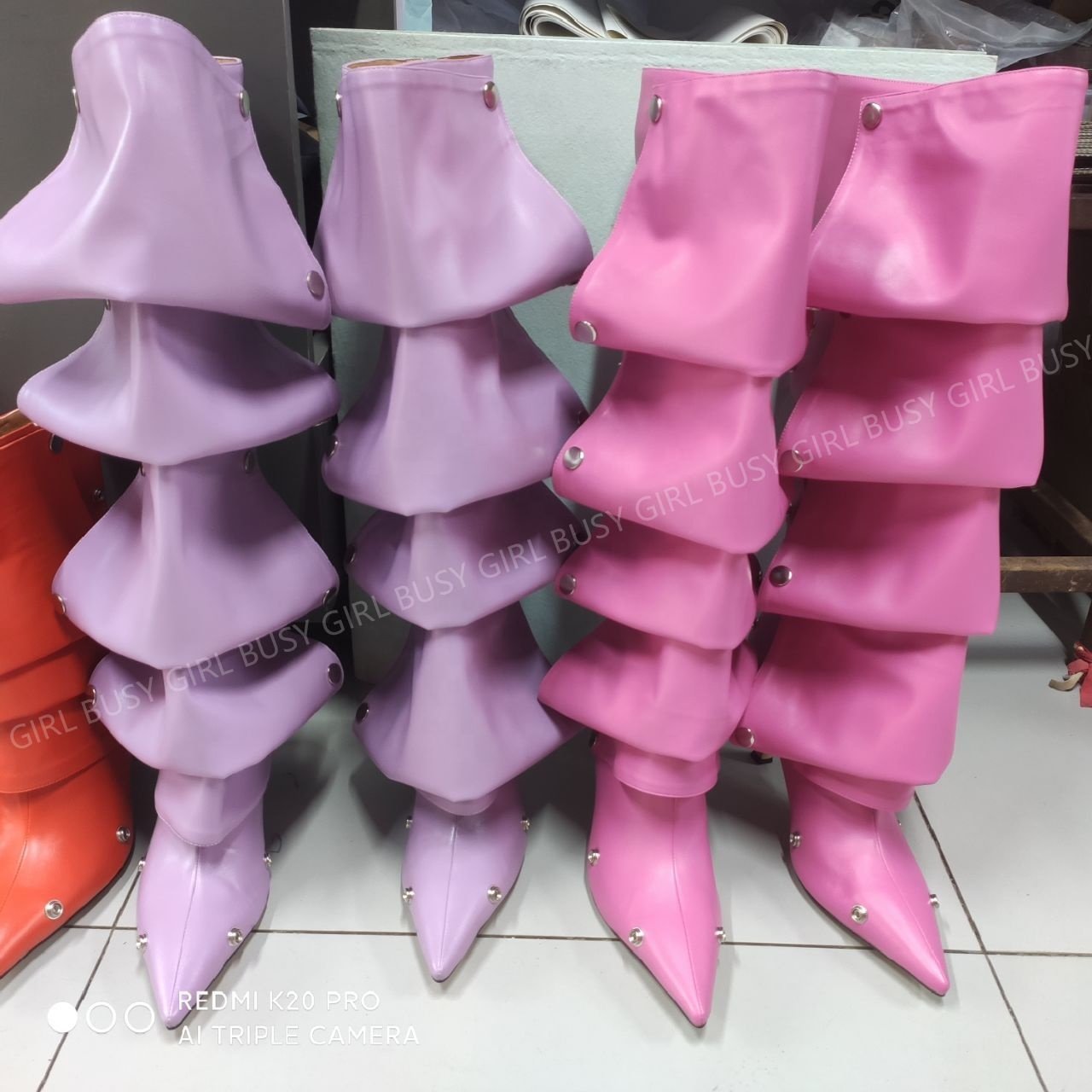 BUSY GIRL MY437 Custom Women Boots Size 11 New Colors Removable Metal Button Fold Party Shoes High Heels Ladies Knee High Boots