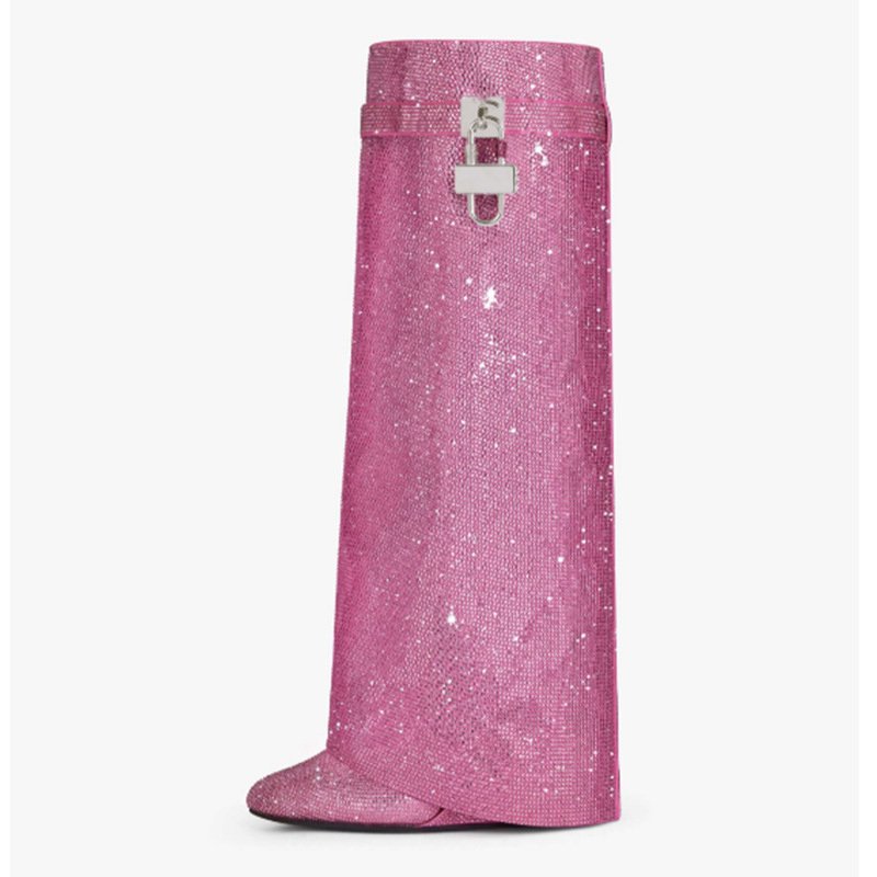 2024 New Round Head Wedge Buckle Heel Large Size Rhinestone Knee High Pants Tube Fashion Female Boots
