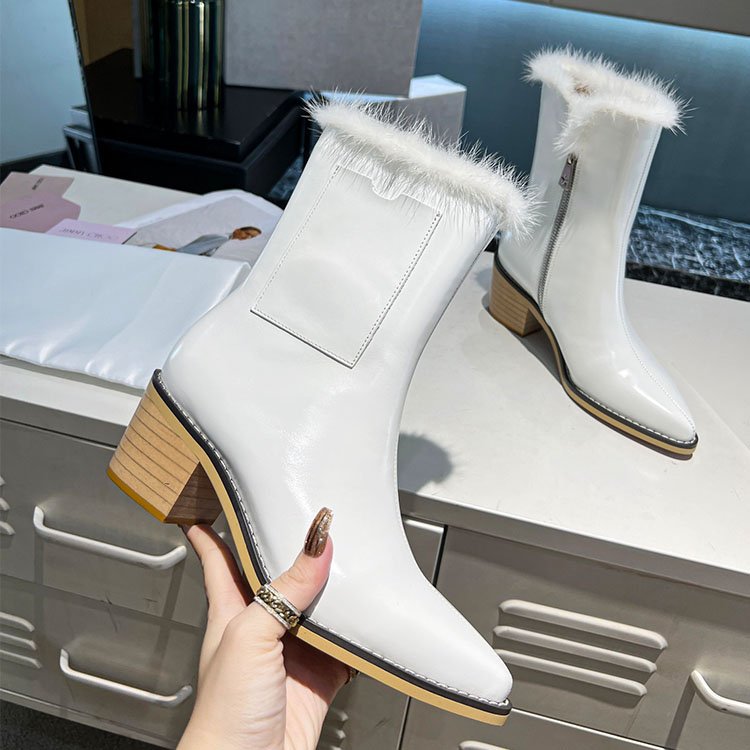 Manufacture good quality furry boots women chunky heel boots womens fashion boots Designer shoes