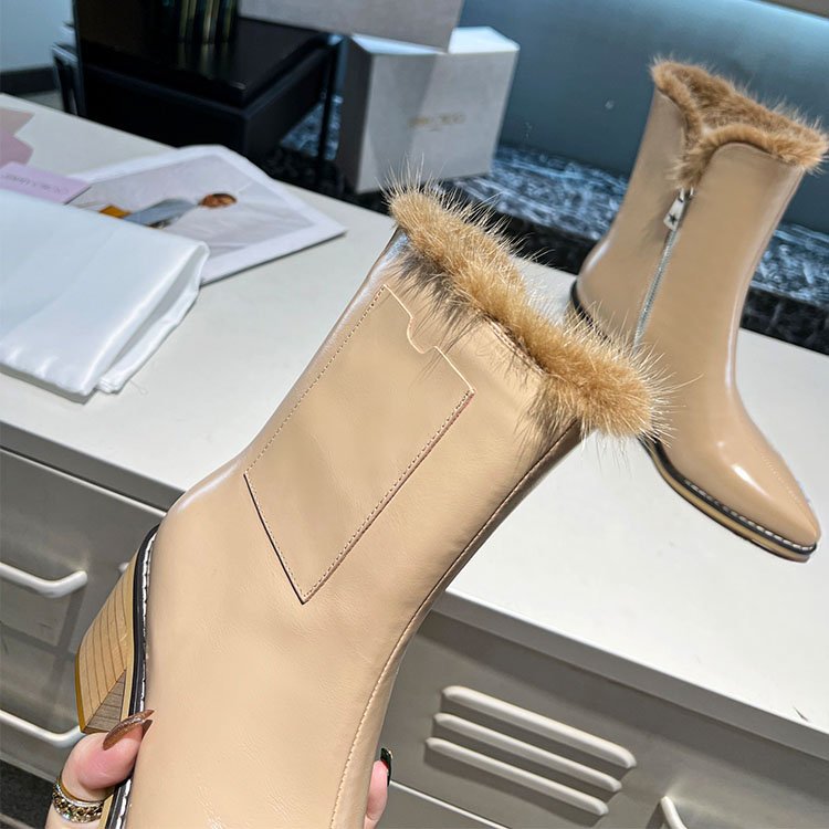 Manufacture good quality furry boots women chunky heel boots womens fashion boots Designer shoes