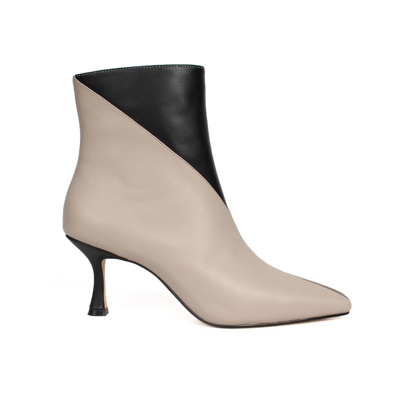 Ladies' Custom Mature Women's Winter Boots Double Stitched Ankle Shoes in Genuine Leather Low Heel with Mix Color Options