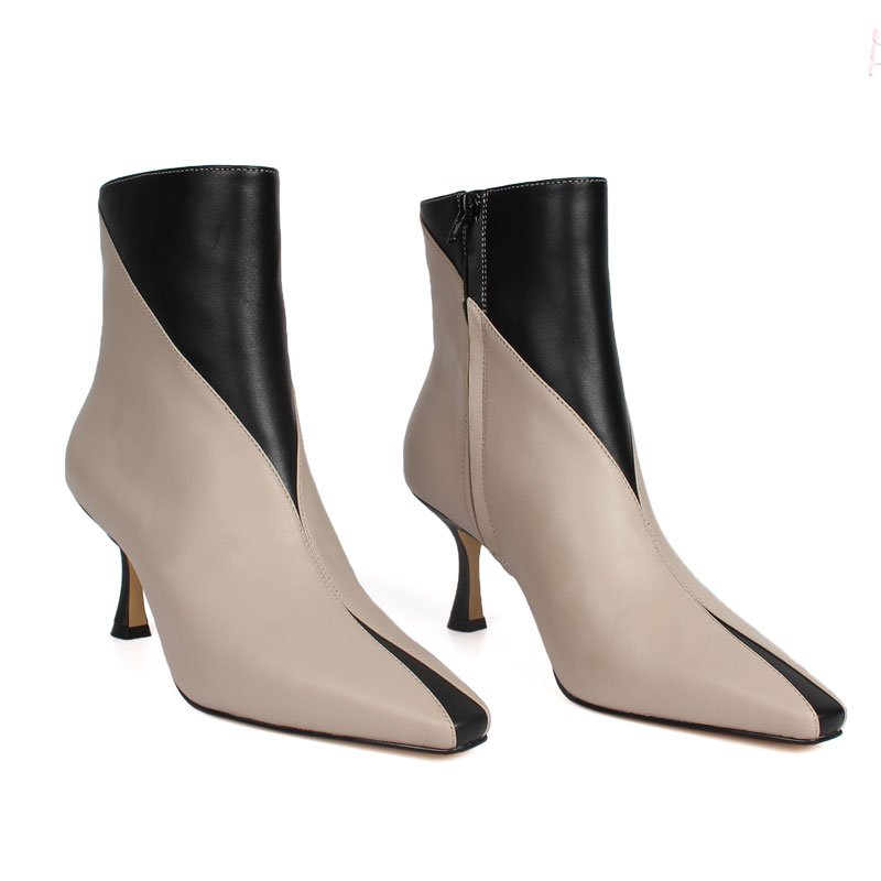 Ladies' Custom Mature Women's Winter Boots Double Stitched Ankle Shoes in Genuine Leather Low Heel with Mix Color Options