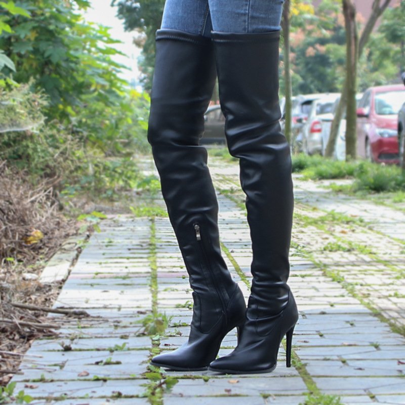 2024 Fashion New Lady Winter Leather Over Knee Solid Stiletto High Heel Long Boots Women Shoes PU Women Boots