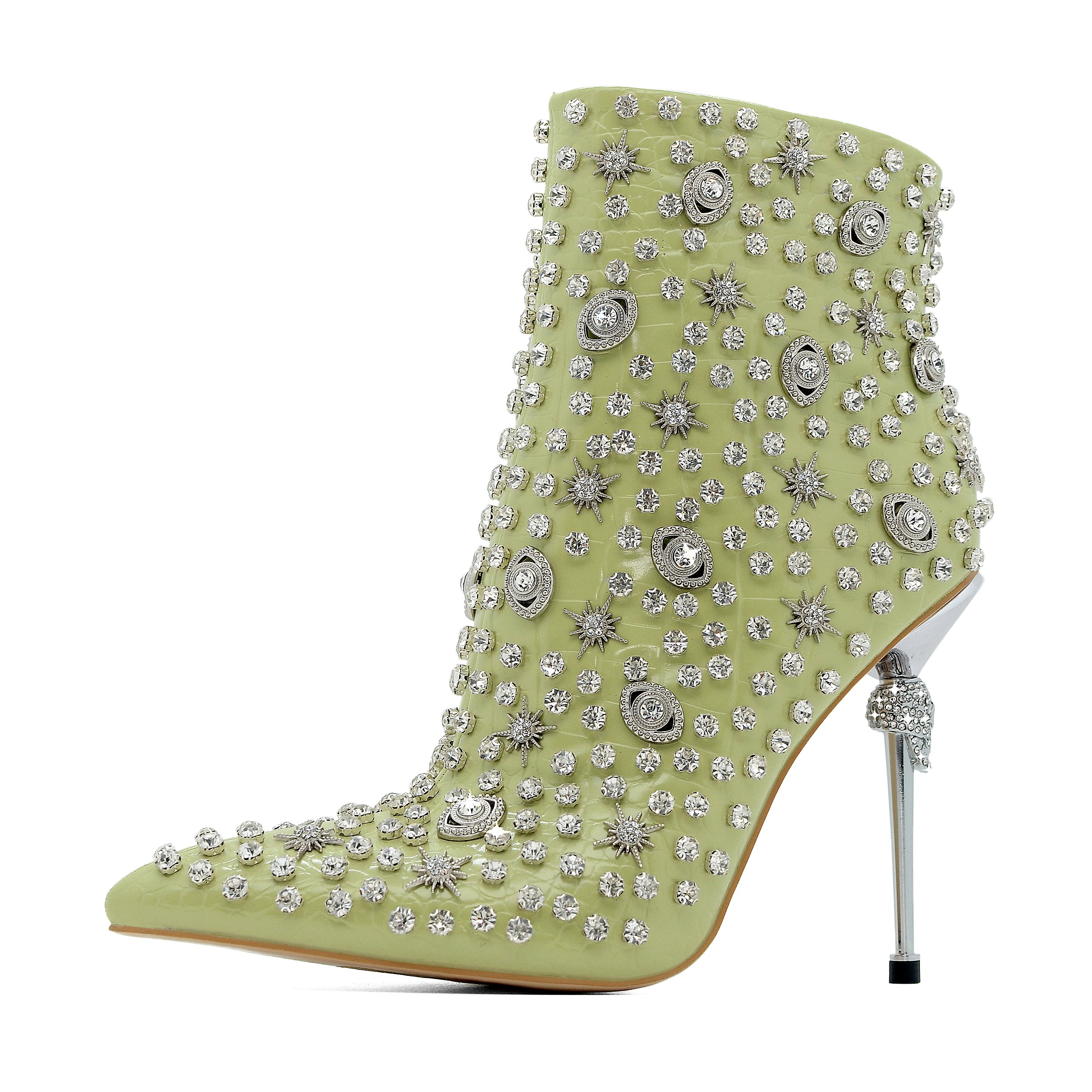 Custom Handmade Luxury boot for women Pointed Toe Ankle Boots Skull Heel Party Dresses High Heels Luxury Rhinestone Boots