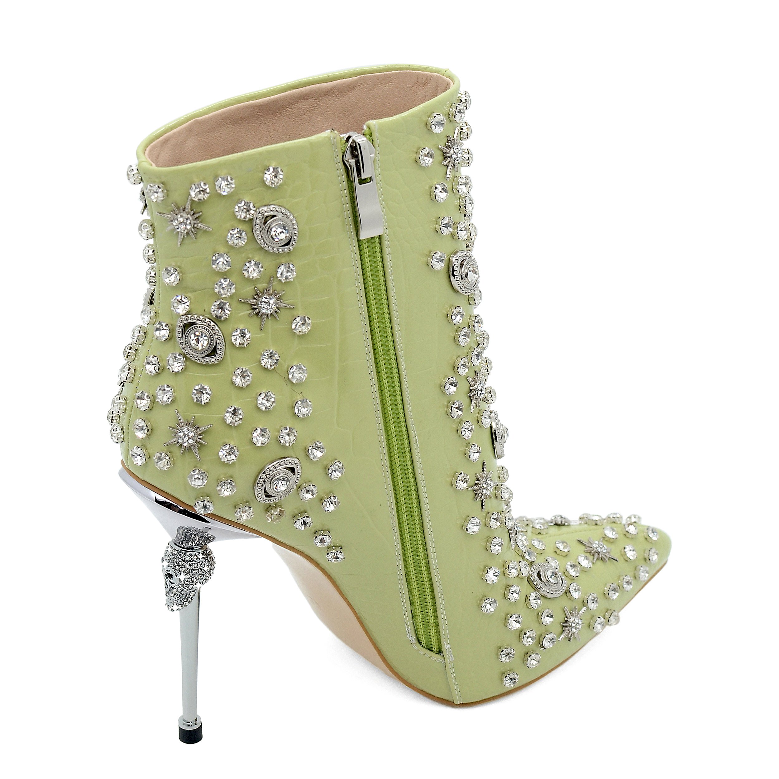 Custom Handmade Luxury boot for women Pointed Toe Ankle Boots Skull Heel Party Dresses High Heels Luxury Rhinestone Boots