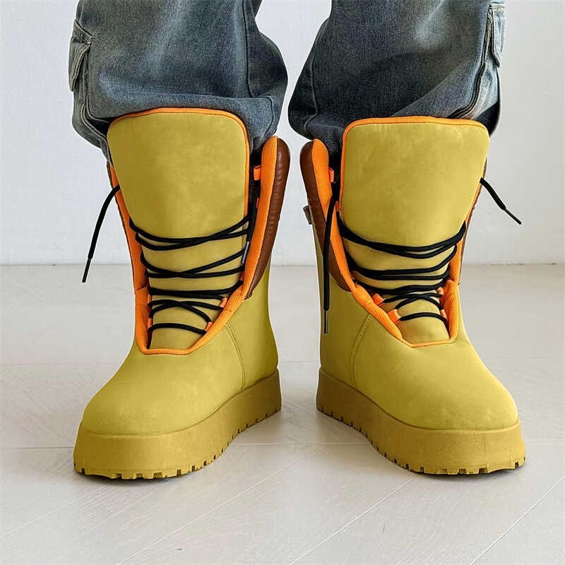 High Quality Big Size Leather Upper High Top Men yellow Boots Snow Designer Neve Boots