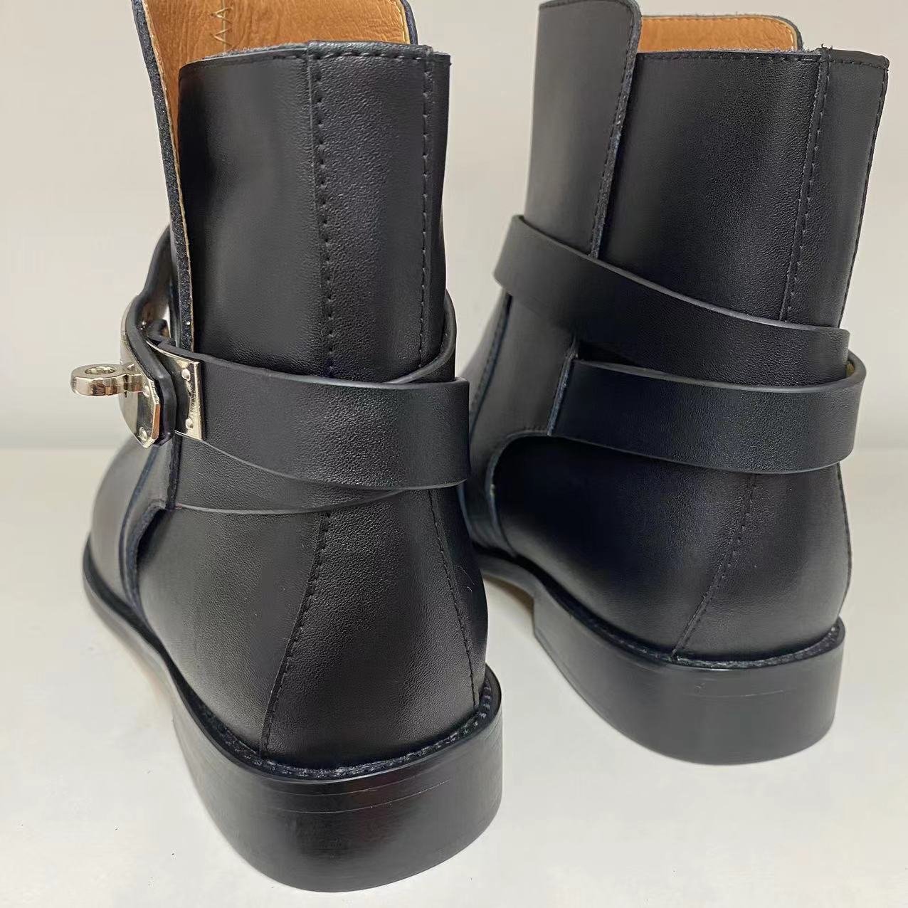 100% cow leather fashion ladies ankle boots buckle straps Short boot Plus size chunky heel round toe shoe customize logo Factory