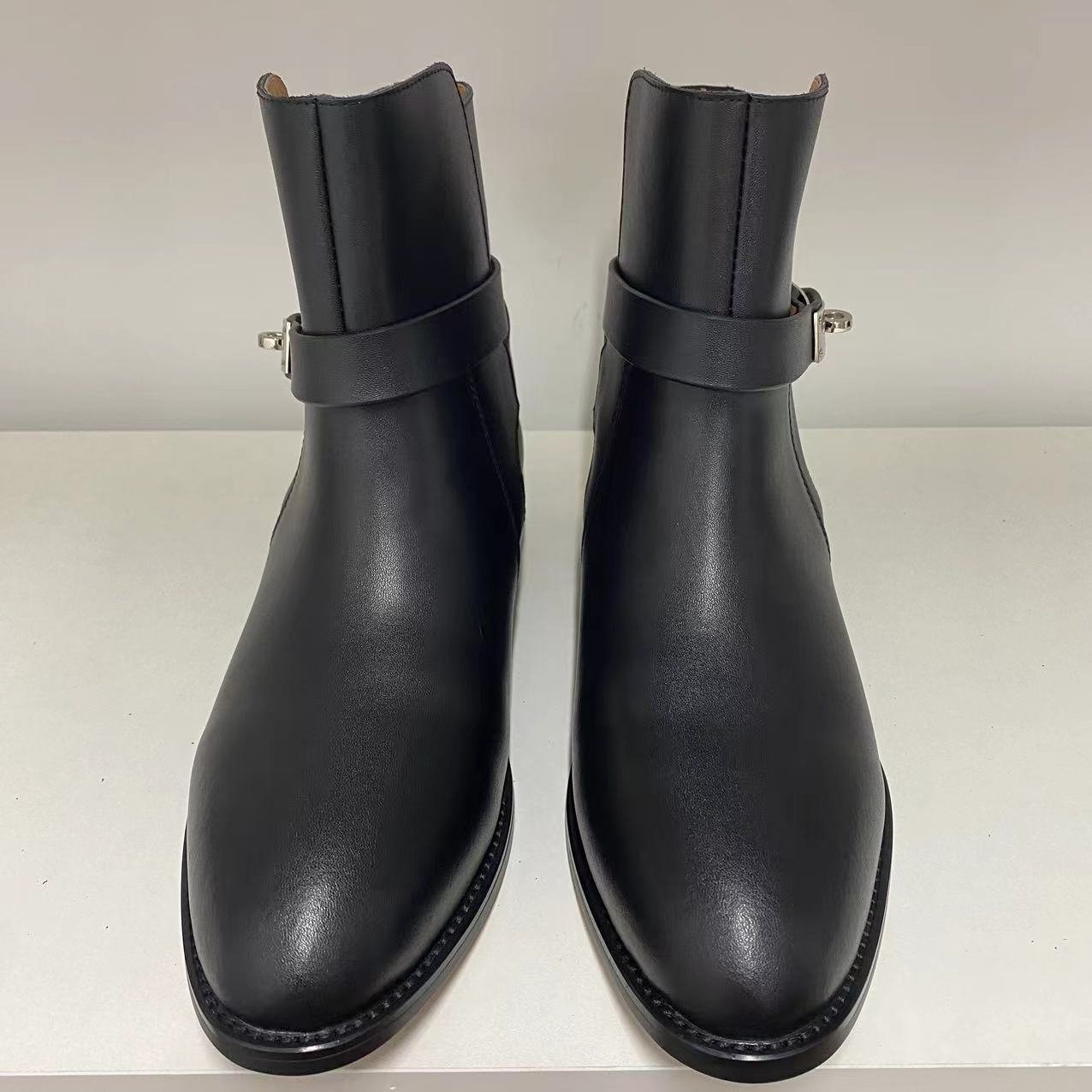 100% cow leather fashion ladies ankle boots buckle straps Short boot Plus size chunky heel round toe shoe customize logo Factory