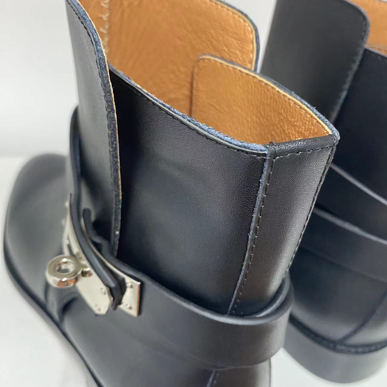 100% cow leather fashion ladies ankle boots buckle straps Short boot Plus size chunky heel round toe shoe customize logo Factory