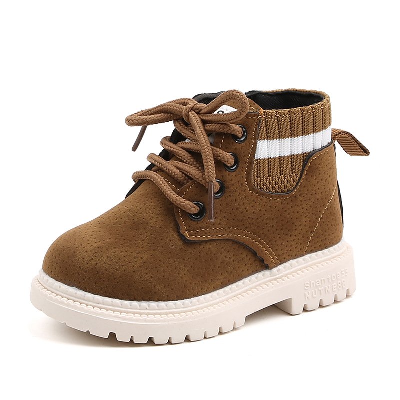 Lace Up Outdoor Boots Children Fashion Soft Sole Leather Boots Low Barrel Short British Style Non-slip Wear-resistant Trend