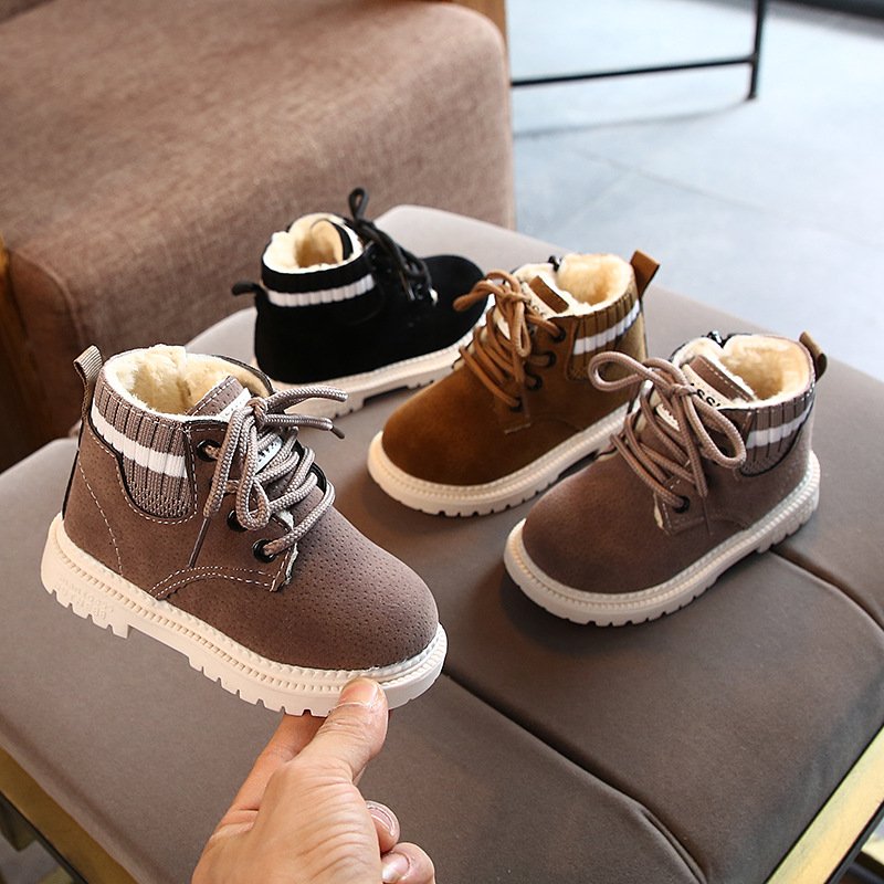 Lace Up Outdoor Boots Children Fashion Soft Sole Leather Boots Low Barrel Short British Style Non-slip Wear-resistant Trend