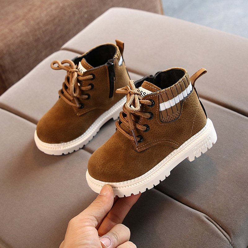 Lace Up Outdoor Boots Children Fashion Soft Sole Leather Boots Low Barrel Short British Style Non-slip Wear-resistant Trend
