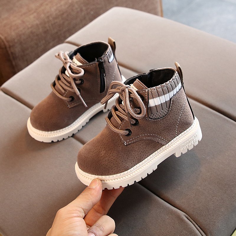 Lace Up Outdoor Boots Children Fashion Soft Sole Leather Boots Low Barrel Short British Style Non-slip Wear-resistant Trend