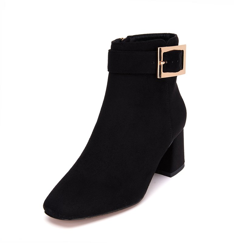 Fashion Designer classics style wholesale custom logo thick high heel suede leather women ankle boots