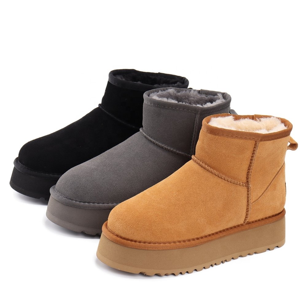 QY112801 2024 Wholesale high quality Ladies, kids, men warm winter ankle snow boots Waterproof warm real cowhide cotton shoes
