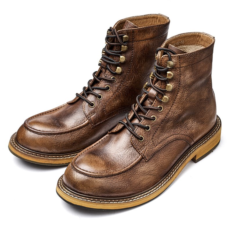 high ankle leather shoes for men first layer cowhide High-top men casual ankle Genuine leather boots