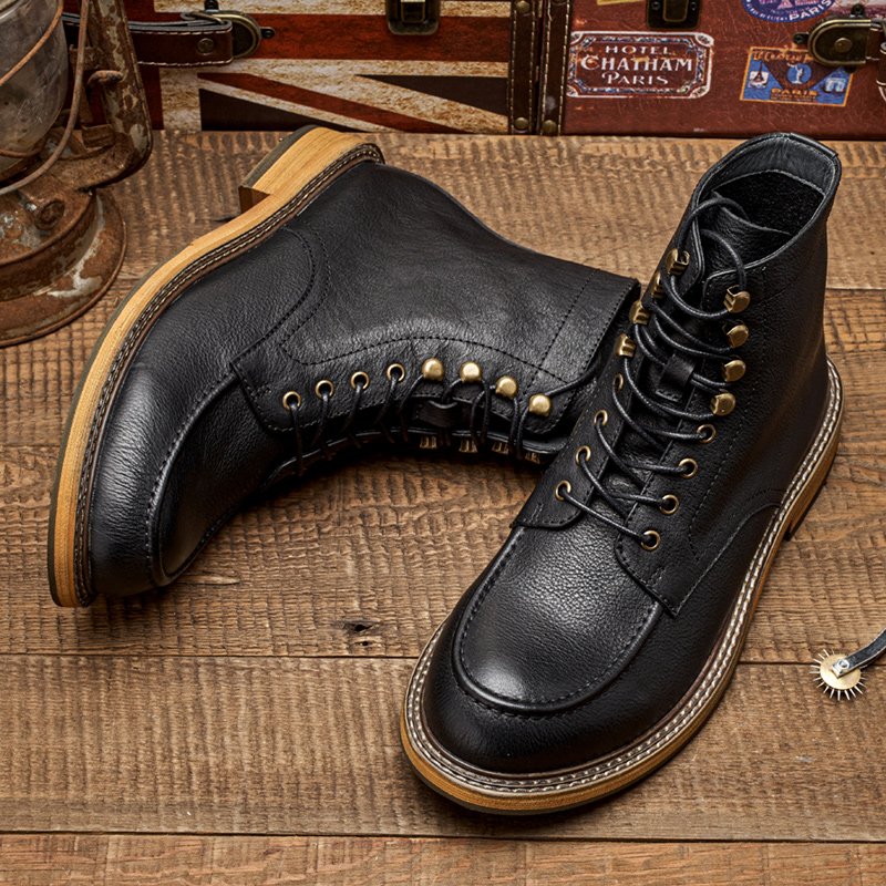 high ankle leather shoes for men first layer cowhide High-top men casual ankle Genuine leather boots