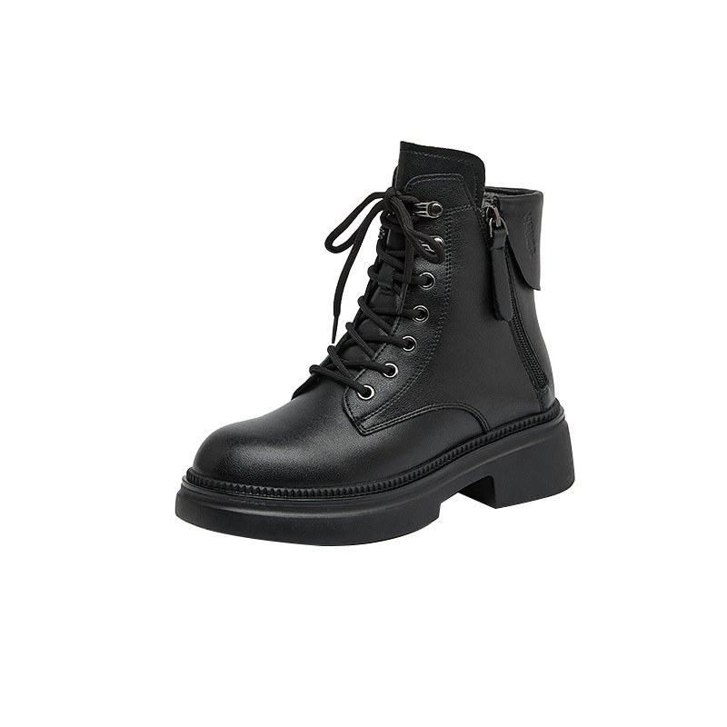 Women's Luxury Classic Mid Calf Winter Snow Boot Genuine Leather Ankle Boots with Wide Shaft Wedge Heel Zip Closure Flat Style