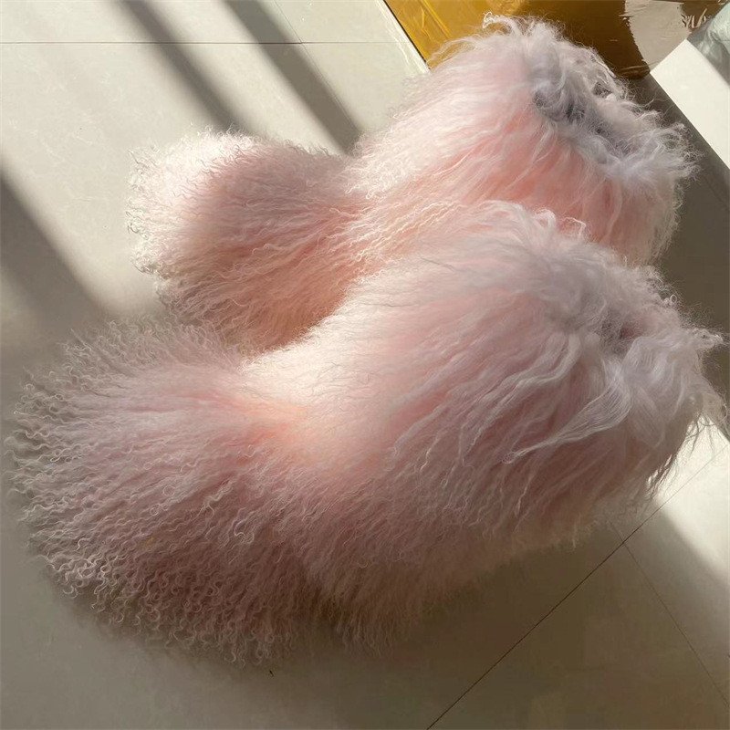 Luxury fashion winter natural Mongolian fur tall shoes indoor outdoor fur snow boots for women