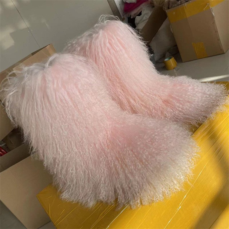 Luxury fashion winter natural Mongolian fur tall shoes indoor outdoor fur snow boots for women