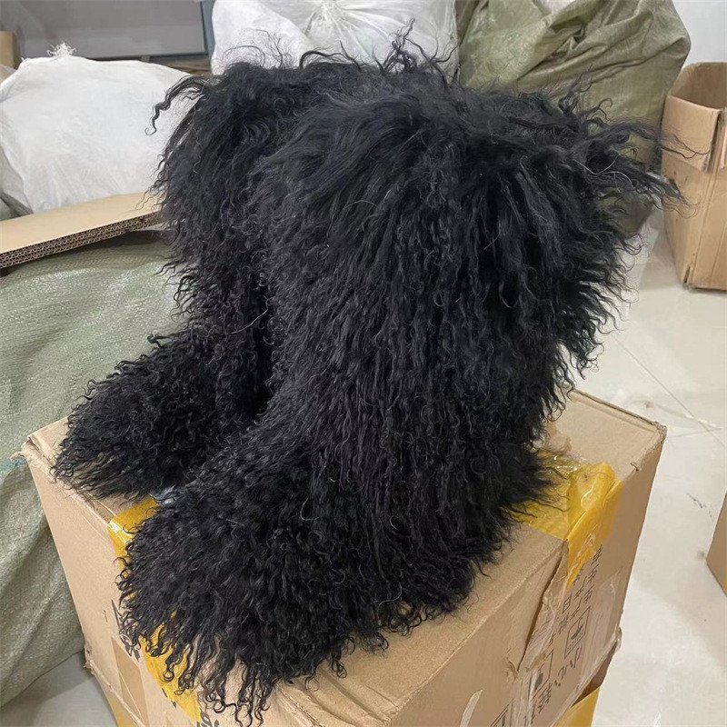 Luxury fashion winter natural Mongolian fur tall shoes indoor outdoor fur snow boots for women