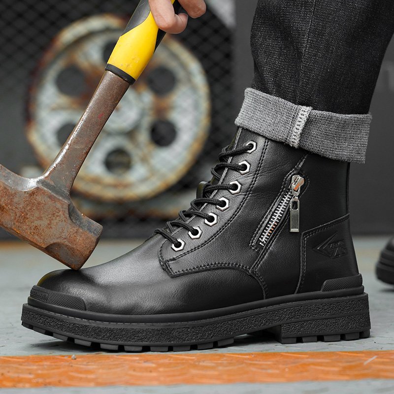 Wholesale brown microfibre leather upper rubber outsole with steel toe anti-smash anti-puncture work safety shoes boots