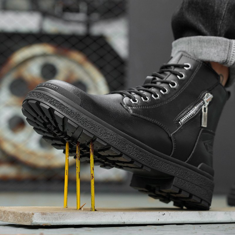Wholesale brown microfibre leather upper rubber outsole with steel toe anti-smash anti-puncture work safety shoes boots