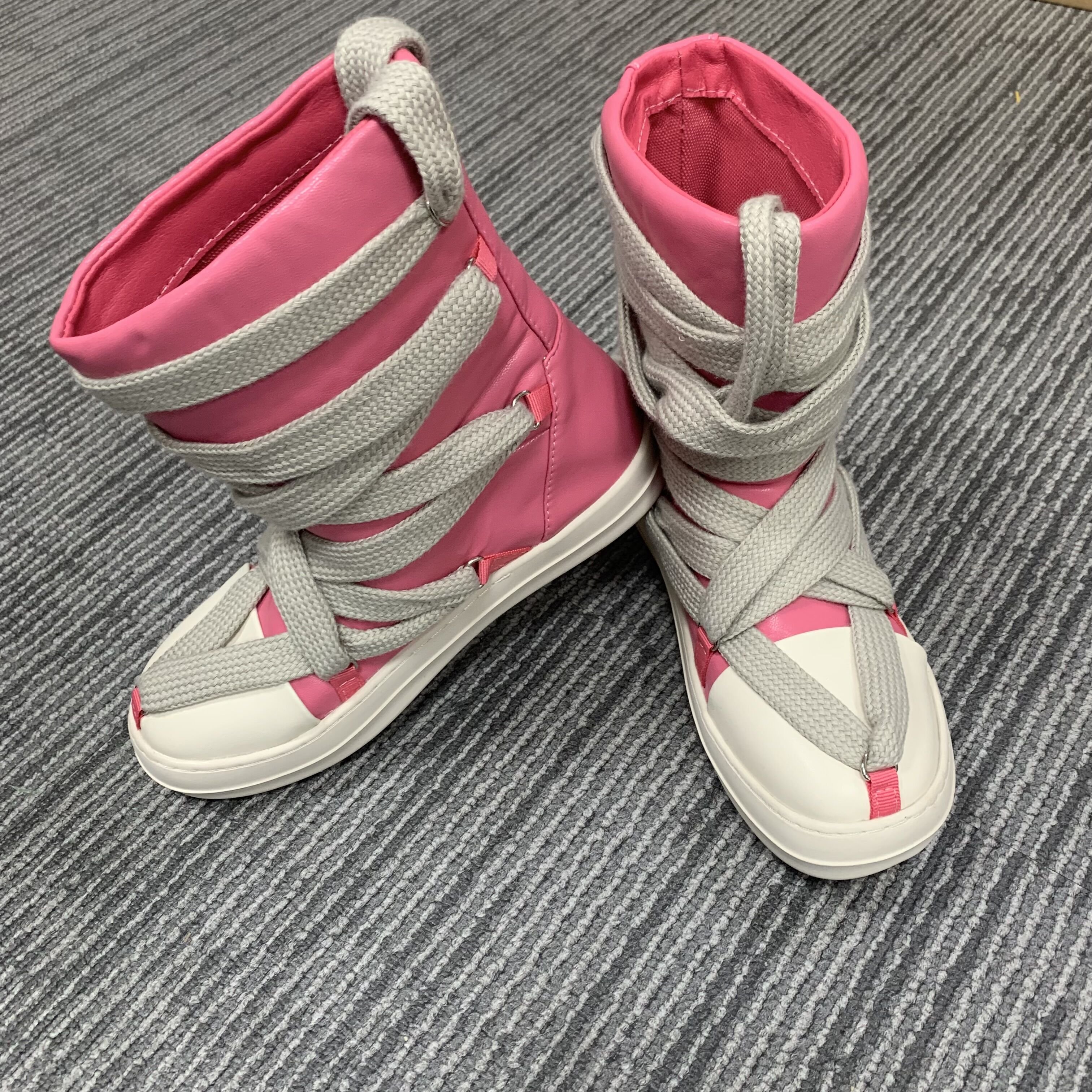 Round Toe Street High Top Board Sneakers PU Leather Casual Men's Mid-Calf Winter Shoes Women Flat Motorcycle Boots