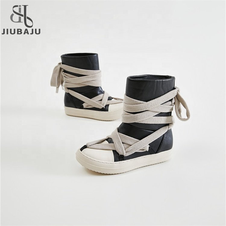 Round Toe Street High Top Board Sneakers PU Leather Casual Men's Mid-Calf Winter Shoes Women Flat Motorcycle Boots