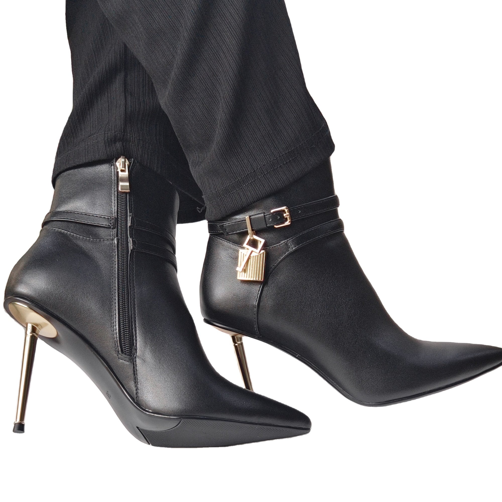 2023 Catwalk Metal Heel Stiletto Boots Fashion High Heels zipper High Heel Shoes Women's Ankle Leather Shoes Boots