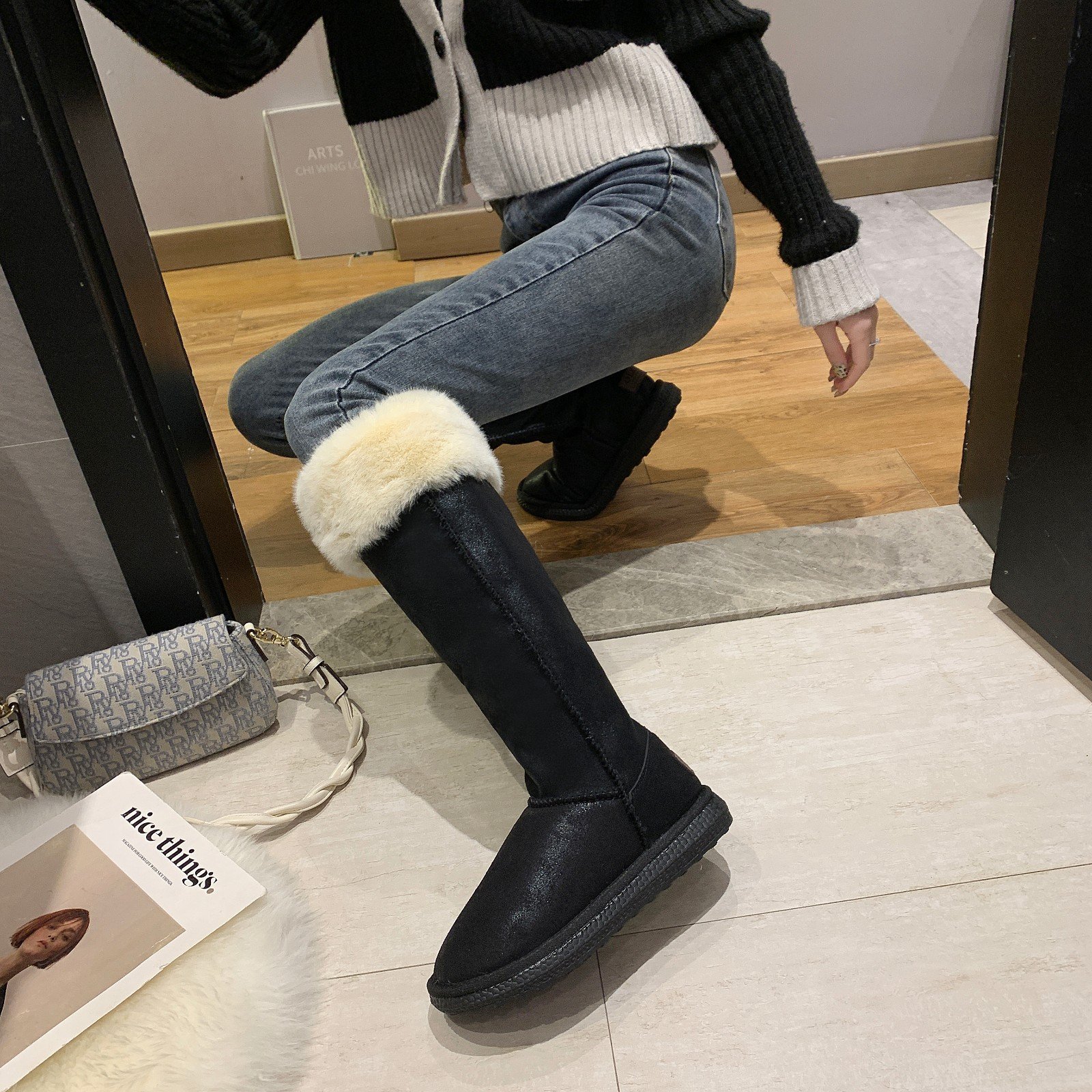 New Original Korea Style Winter Warm Fur Lining Anti-collision Knee-high Snow Boots For Women
