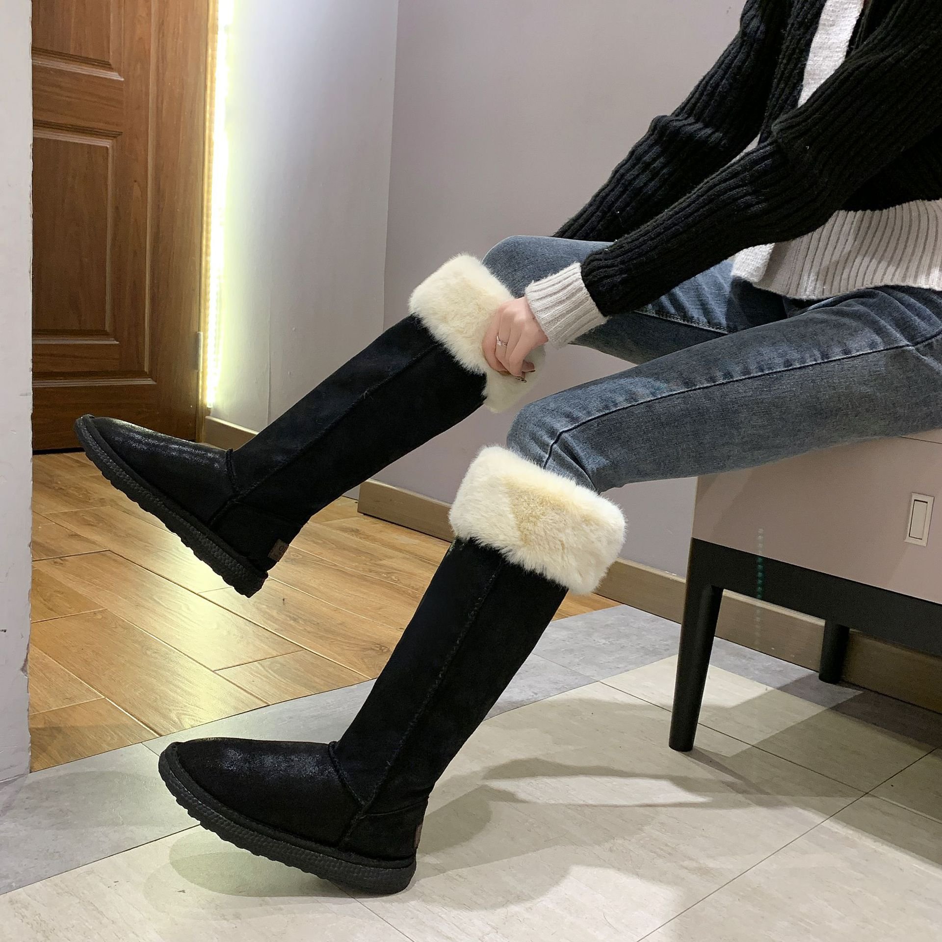 New Original Korea Style Winter Warm Fur Lining Anti-collision Knee-high Snow Boots For Women