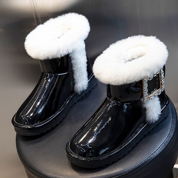 Women's Fashion Bling Bling Shiny Rhinestone Ankle Furry Sheepskin Winter Snow Boots Customize