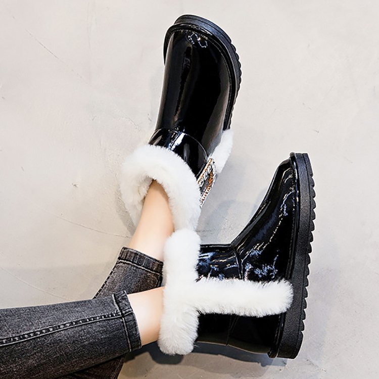 Women's Fashion Bling Bling Shiny Rhinestone Ankle Furry Sheepskin Winter Snow Boots Customize